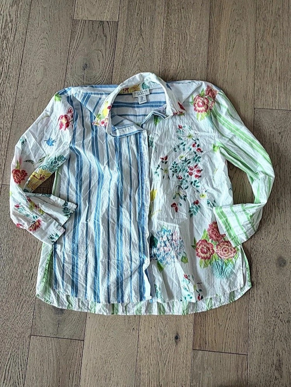 CalypsO St. Barth Floral Striped Cotton Button Down Size Medium